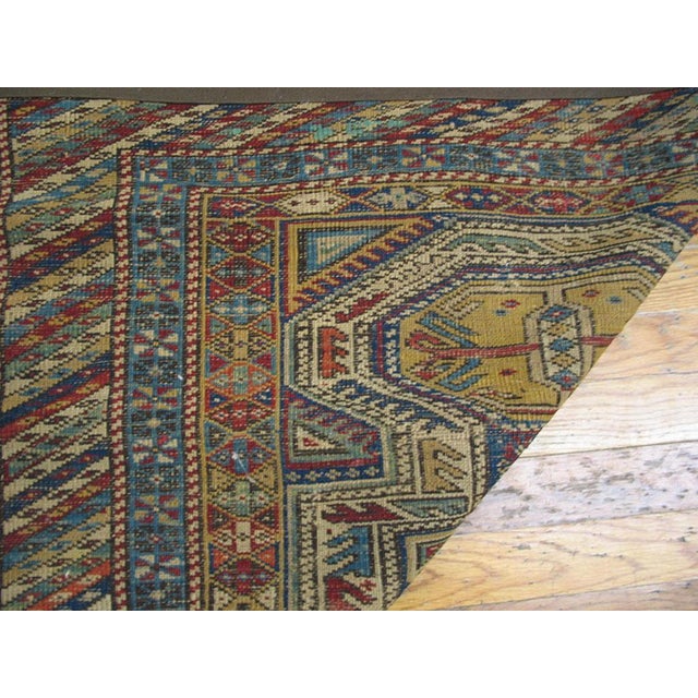 Late 19th Century 1890s Multic Geometric Tribal Antique Caucasian Shirvan Rug 3'5" X 4'5" Handknotted Wool Carpet For Sale - Image 5 of 5