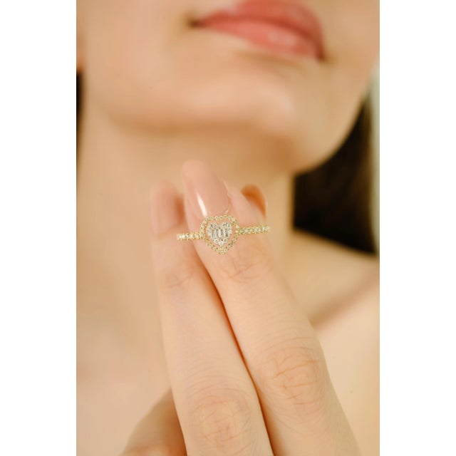 14k Yellow Gold Heart Diamond Engagement Ring Size 6 For Sale - Image 4 of 11