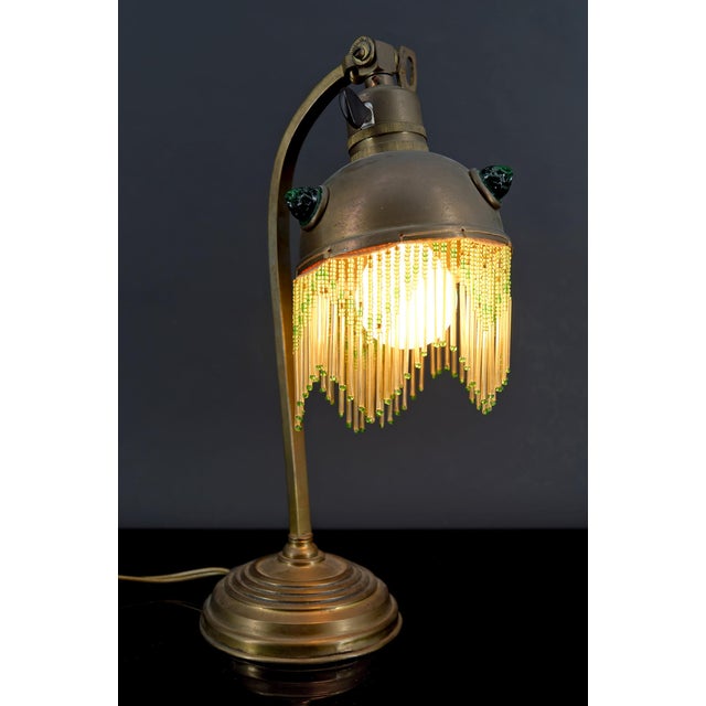 Boho Chic Art Nouveau Brass Table Lamp with Glass Cabochons, 1910s For Sale - Image 3 of 11