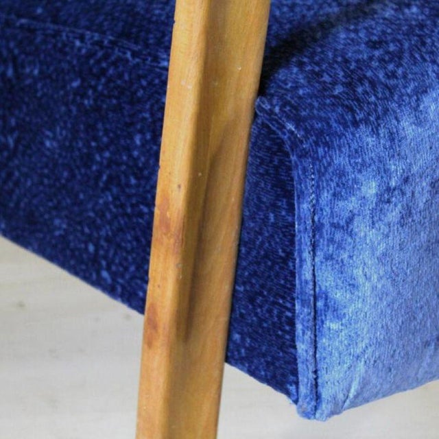 Art Deco Blue Velvet Armchair in Beech Wood, France, 1920s For Sale - Image 10 of 14