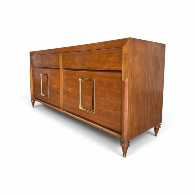Mid Century Modern Walnut 8 Drawer Long Dresser For Sale - Image 10 of 12