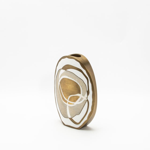 2020s Modern Vase in Shagreen With Mother of Pearls and Brass Details by R&y Augousti For Sale - Image 5 of 7