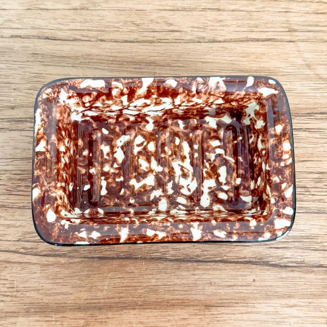 Shabby Chic Vintage Stangl Brown Splatter Town and Country Soap Dish For Sale - Image 3 of 9