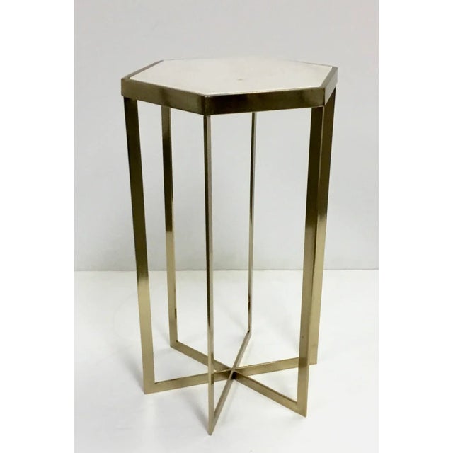 Contemporary White Marble and Gold Plated Geometric Side Table Chairish