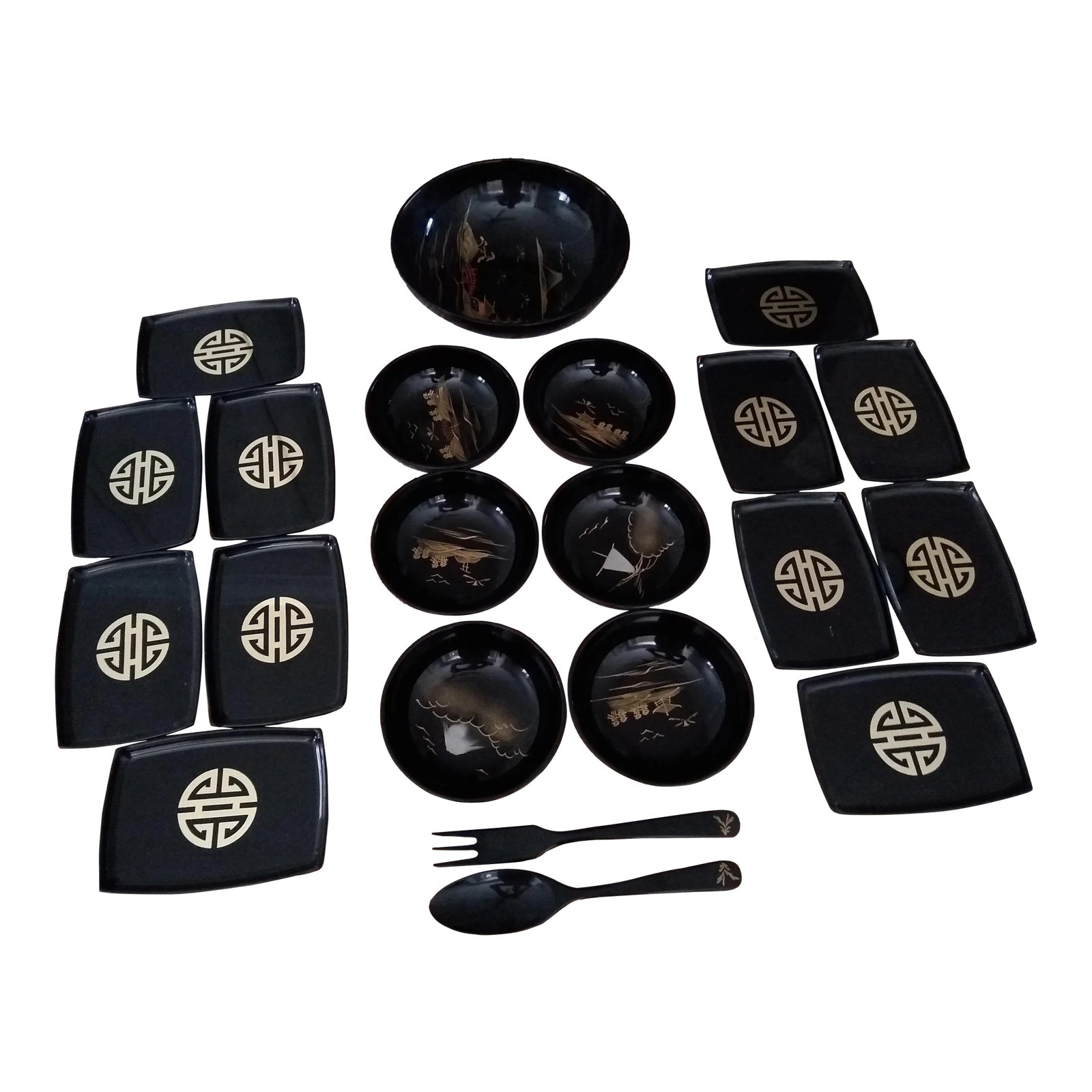 Vintage Chinese Lacquered Sushi Dishes Set of 21 Chairish