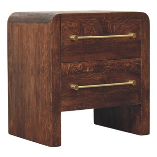 Smoked Oak and Mango Wood Curved Nightstand For Sale