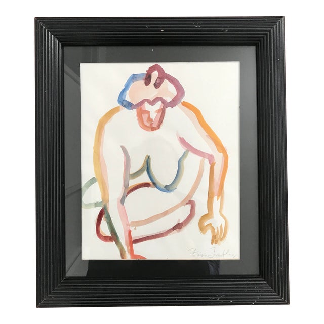 Late 20th Century Watercolour Outline Figurative Painting, Framed For Sale