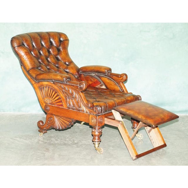 Antique Walnut and Leather Reclining Library Lounge Chair by William Smee, 1850s For Sale - Image 16 of 18