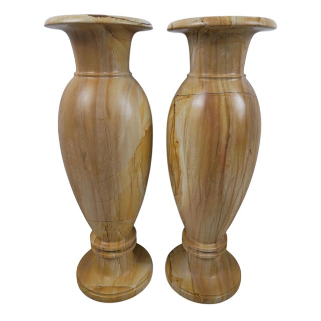 Brown Decorative Marble Vases with Teakwood, 1980, Set of 2 For Sale - Image 8 of 8