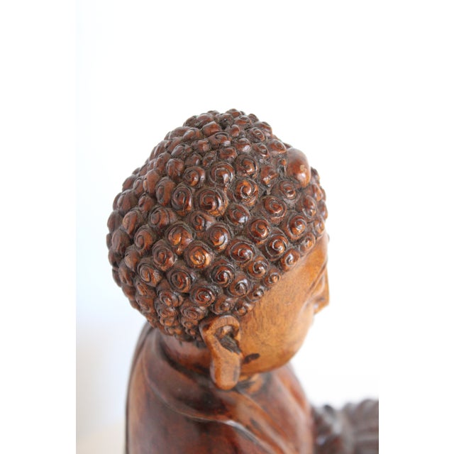 Wood LRG 16" Hand-Carved Hardwood Meditative Buddha Statue For Sale - Image 7 of 11