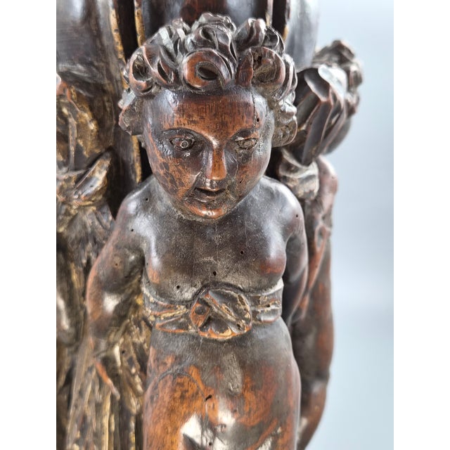 18th Century Baroque Italian Carved Walnut Torchiere Base with Three Putti For Sale - Image 15 of 16