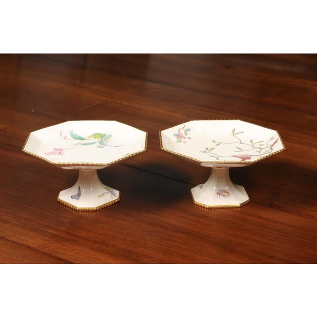 French 19th Century Porcelain Painted Birds & Flowers Compotes- a Pair For Sale In Atlanta - Image 6 of 12
