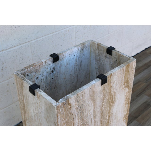 1970s Italian Postmodern Beige Travertine Stone Pedestal Console Table For Sale - Image 16 of 18