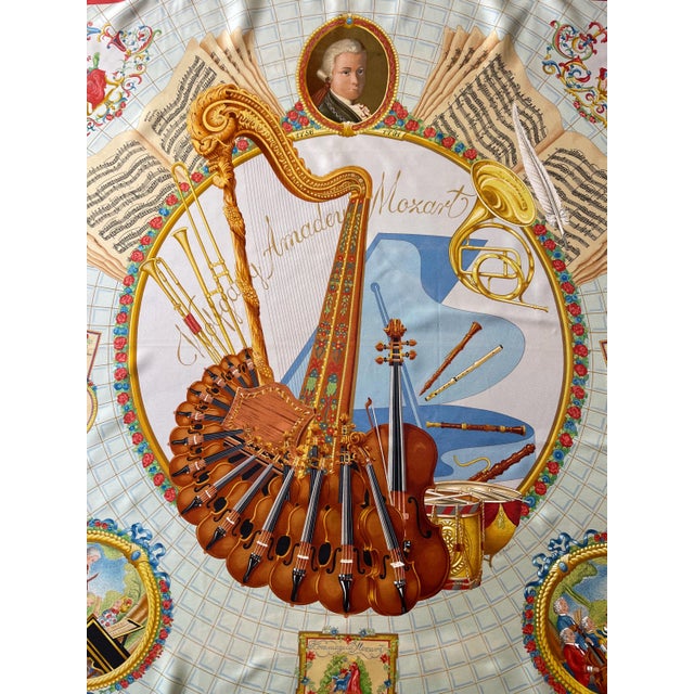 Contemporary HERMÈS MOZART 1991 Silk Scarf designed by Abadie Julie For Sale - Image 3 of 13
