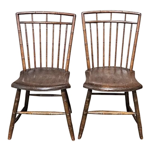 Pair Early 19th Century Philadelphia Benchmade Birdcage Windsor Chairs For Sale