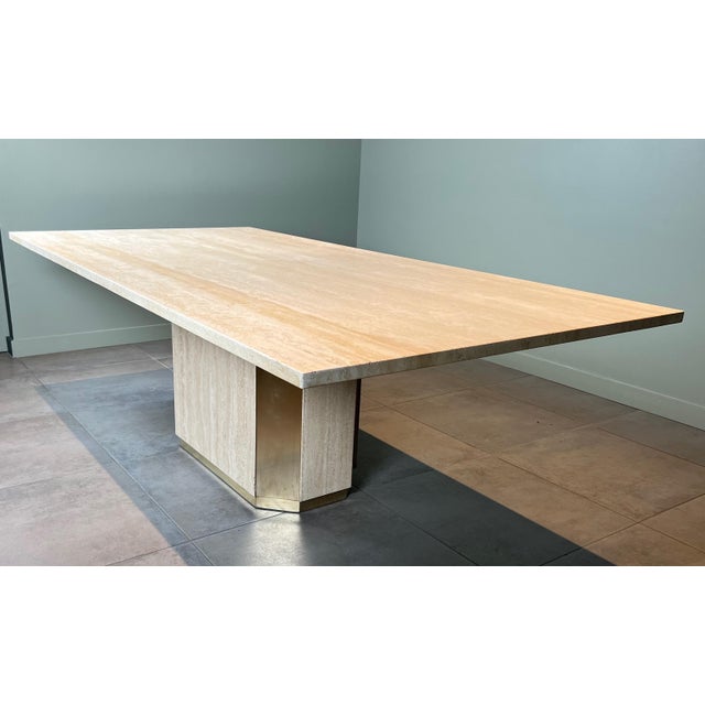 Travertine and Brass Dining Table. French Work. Circa 1970 For Sale - Image 6 of 12