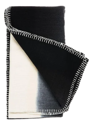 Ink Black White Ombre Textured Throw in Hand Spun Merino and Hand Stitched Hem