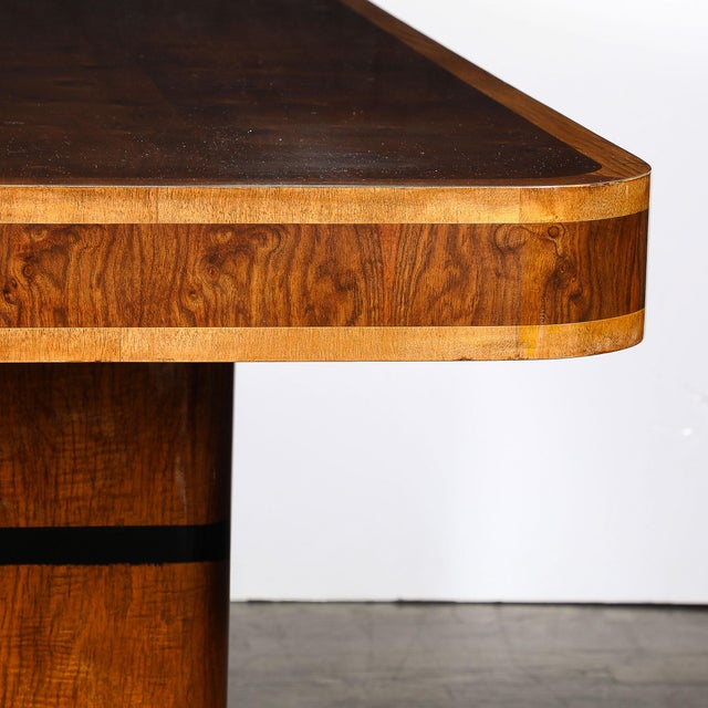 Art Deco Streamlined Book-Matched & Burled Walnut W/ Black Lacquer Dining Table For Sale - Image 14 of 18