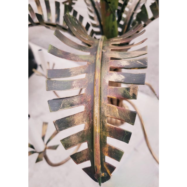 Metal Vintage Currey & Co Hand Painted Iron 5 Light Palm Tree Palm Beach Regency Chandelier For Sale - Image 7 of 10