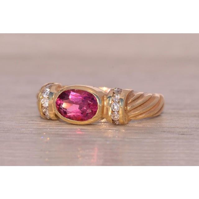 1990s The Coventry: Bezel Set Tourmaline and Natural Diamond Ring in Yellow Gold For Sale - Image 5 of 11