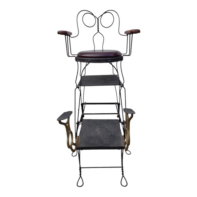 Antique Shoeshine Barbers Chair Twisted Wrought Iron Ice Cream Parlor Armchair For Sale