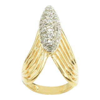Gold Plated Crystal 'V' Chevron Ring size 6 For Sale