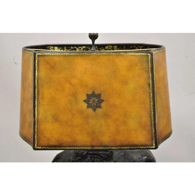 Late 20th Century Maitland Smith Bronze Figural Elephant Table Lamp Faux Tooled Leather Shade (A) For Sale In Philadelphia - Image 6 of 12