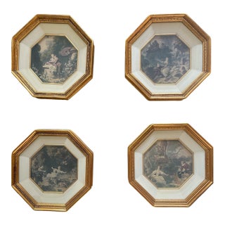 1940s French Set of 4 Fragonard Prints in Gilded Octagonal Frames For Sale