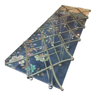 Charles Hollis Jones Nickel/Chrome and Lucite Treillage Cocktail Table For Sale