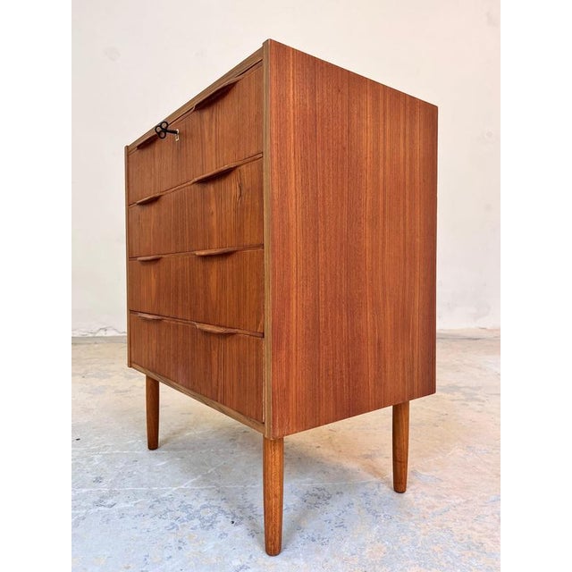 Teak Chest of Drawers with Lock, Denmark, 1960s For Sale - Image 3 of 11