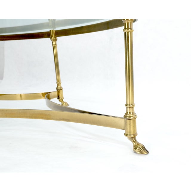 Mid-Century Modern Oval 3/4" Glass top Brass Hoof Feet Coffee Center Table MINT For Sale - Image 3 of 18