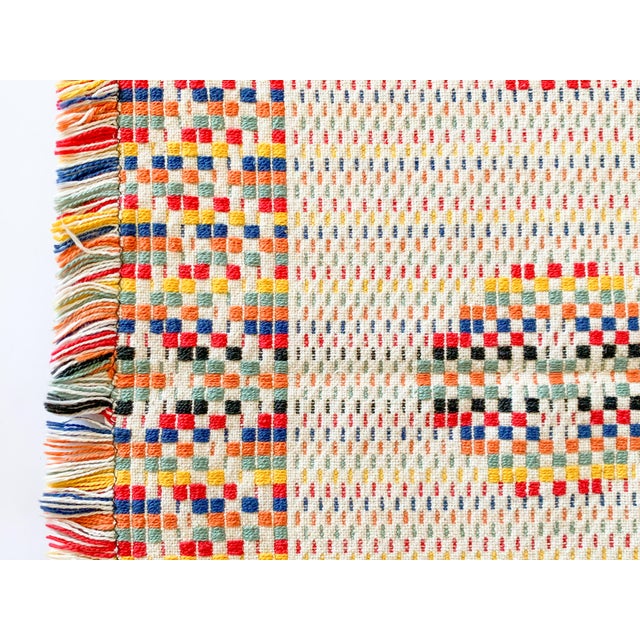 Mid-Century Multicolored Hand Woven Overshot Textile For Sale - Image 9 of 12