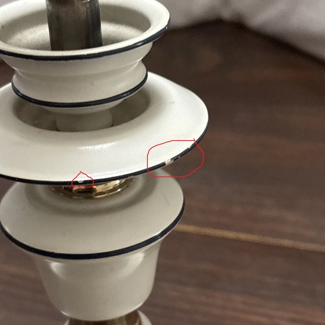 Metal Vintage Toleware White W/ Blue Leaf Shade Metal Table Lamp For Sale - Image 7 of 10