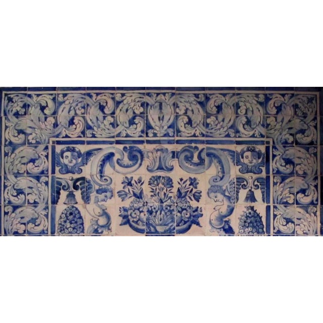 Baroque 17th Century Portuguese Azulejos Tiles Panel with Vase Decor For Sale - Image 3 of 6