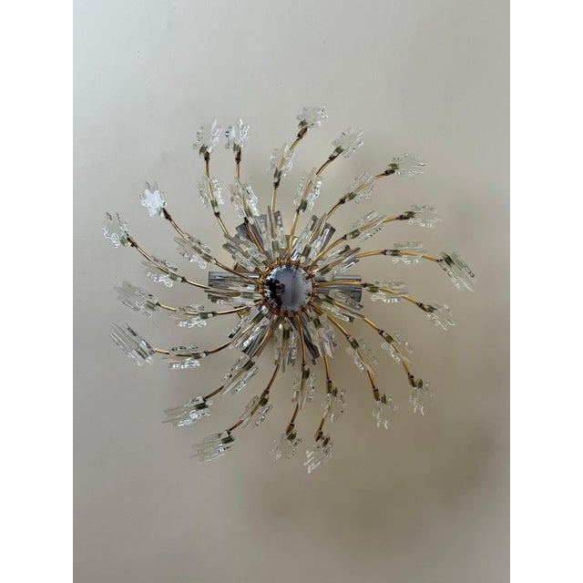 Gold Hollywood Regency Starburst Plafonnier in Gilt Metal and Crystal, 1980s-1990s For Sale - Image 8 of 18