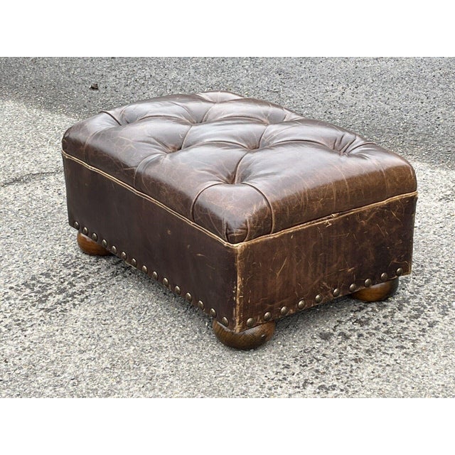 Foot Stool in Brown Leather For Sale - Image 10 of 14