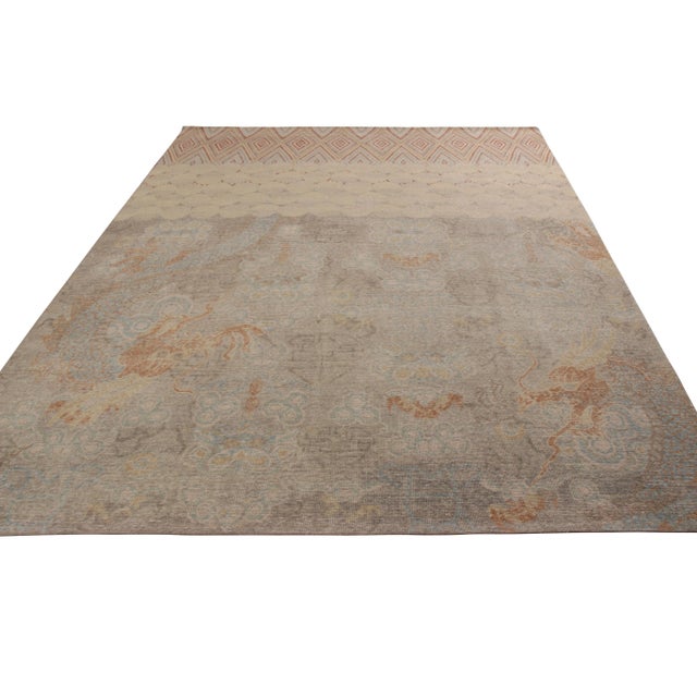 Transitional Handknotted Multi Patterned Chinese Dragon Rug, Pale, 10'x14' For Sale - Image 3 of 7
