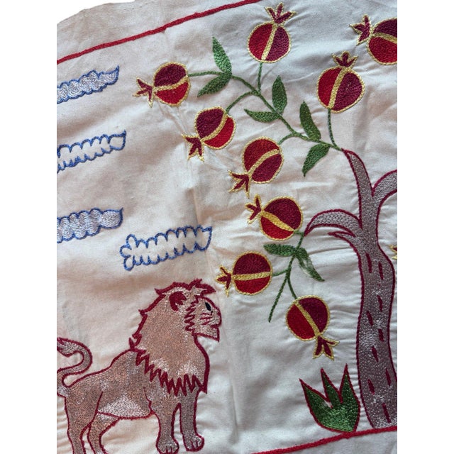 1960s Lion Suzani Wall Hanging, Blue Clouds For Sale - Image 5 of 7