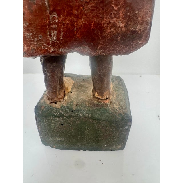 Red Antique Spanish Colonial Carved Wood Santos Figure With Glass Eyes For Sale - Image 8 of 11