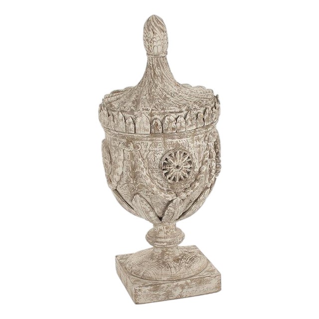 Lea Antique White Poplar Wood Urn For Sale