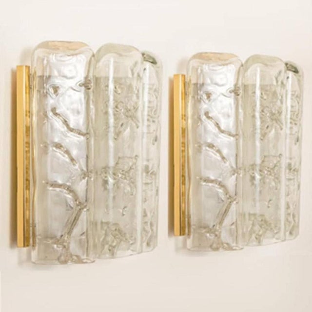1960s Structured Blown Glass and Brass Wall Sconce attributed to Doria, 1960s For Sale - Image 5 of 14