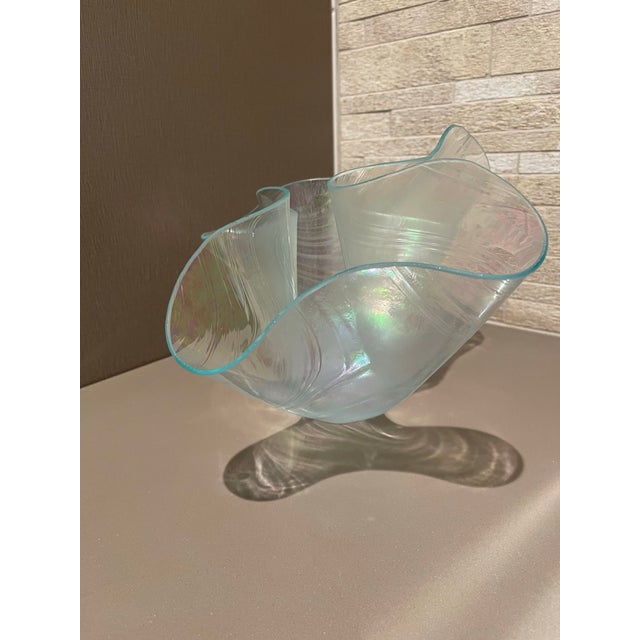 Vintage Mid-Century Iridescent Art Glass Handkerchief Centerpiece Bowl – 14" For Sale - Image 9 of 12