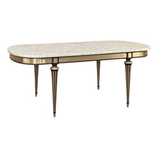 Grand Antique French Louis XVI Mahogany Dining Table With Carrara Marble Top For Sale