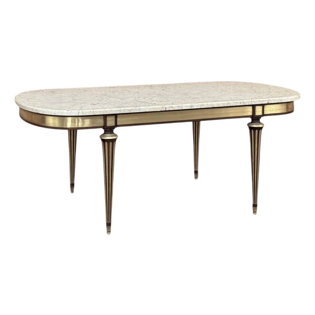 Grand Antique French Louis XVI Mahogany Dining Table With Carrara Marble Top For Sale