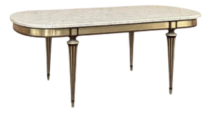 Grand Antique French Louis XVI Mahogany Dining Table With Carrara Marble Top