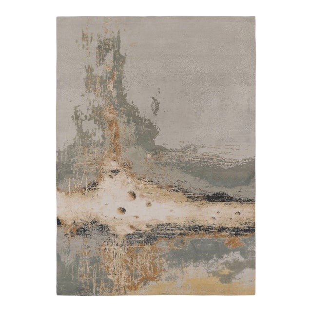 Rug & Kilim’s Modern Rug, Silver-Gray and Gold in Bold Abstract Pattern For Sale