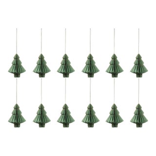 Miriam Paper Deco Tree Ornaments, Green, Set of 12, 5" For Sale