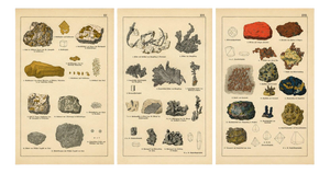 Antique Mineralogy Chromolithographs of Gold, Silver and Copper, 1888, Set of 3