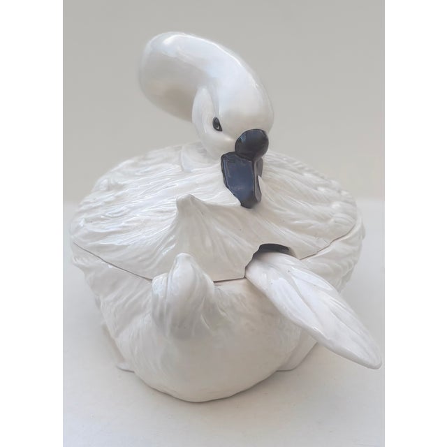 French Country 1970s Trompe-l'Oeil Ceramic White Swan Tureen With Feather Ladle For Sale - Image 3 of 7