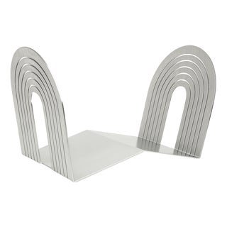 Arc Wave Vinyl Record Stand in Brushed Stainless Steel by Veliento For Sale